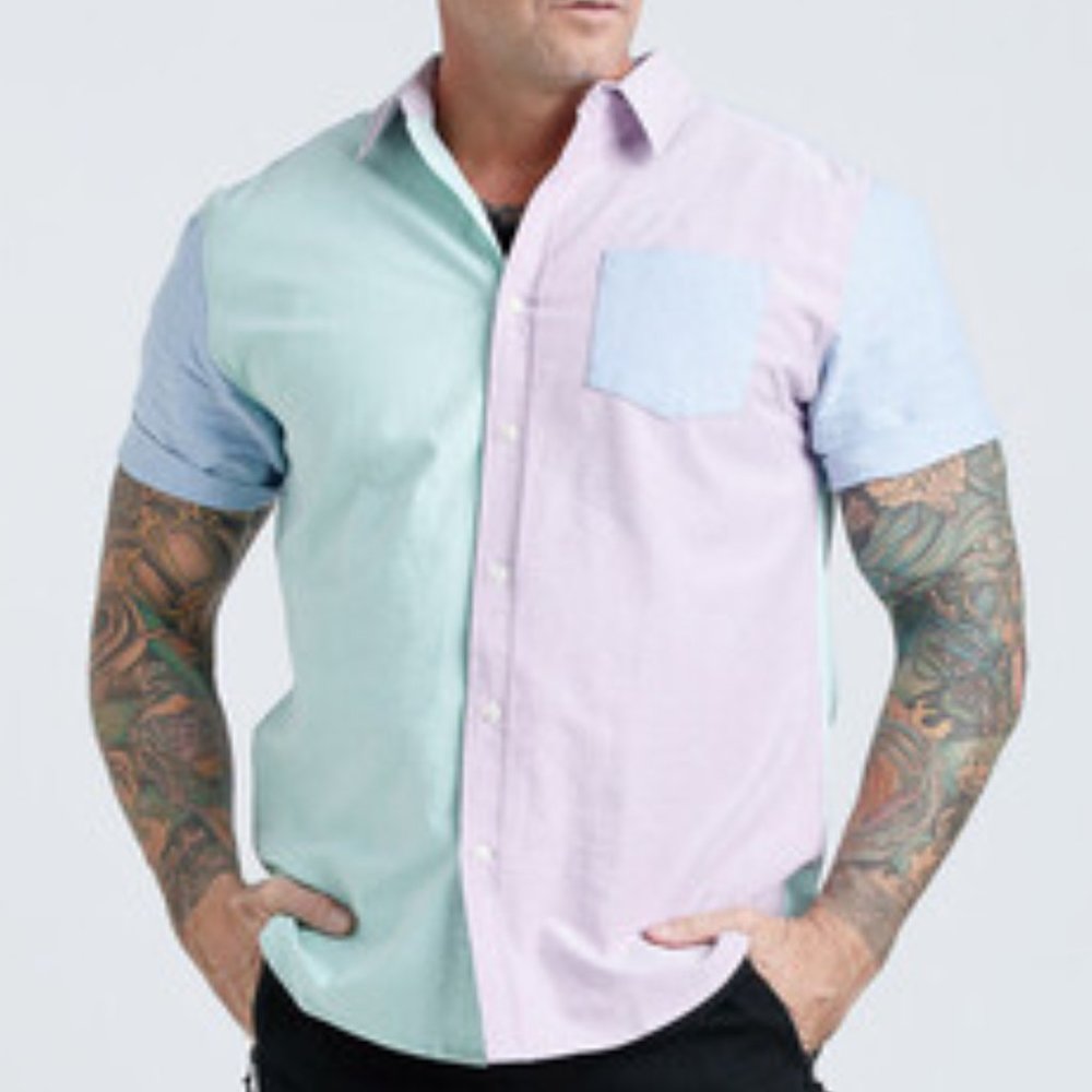 Colour Block Short Sleeve Button Up Shirt